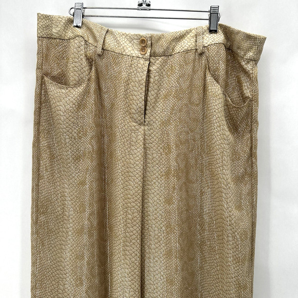 Vintage Carlisle 100% Silk Wide Leg Pants Womens‎ 10 Beige Snakeskin Old Money - Picture 5 of 11